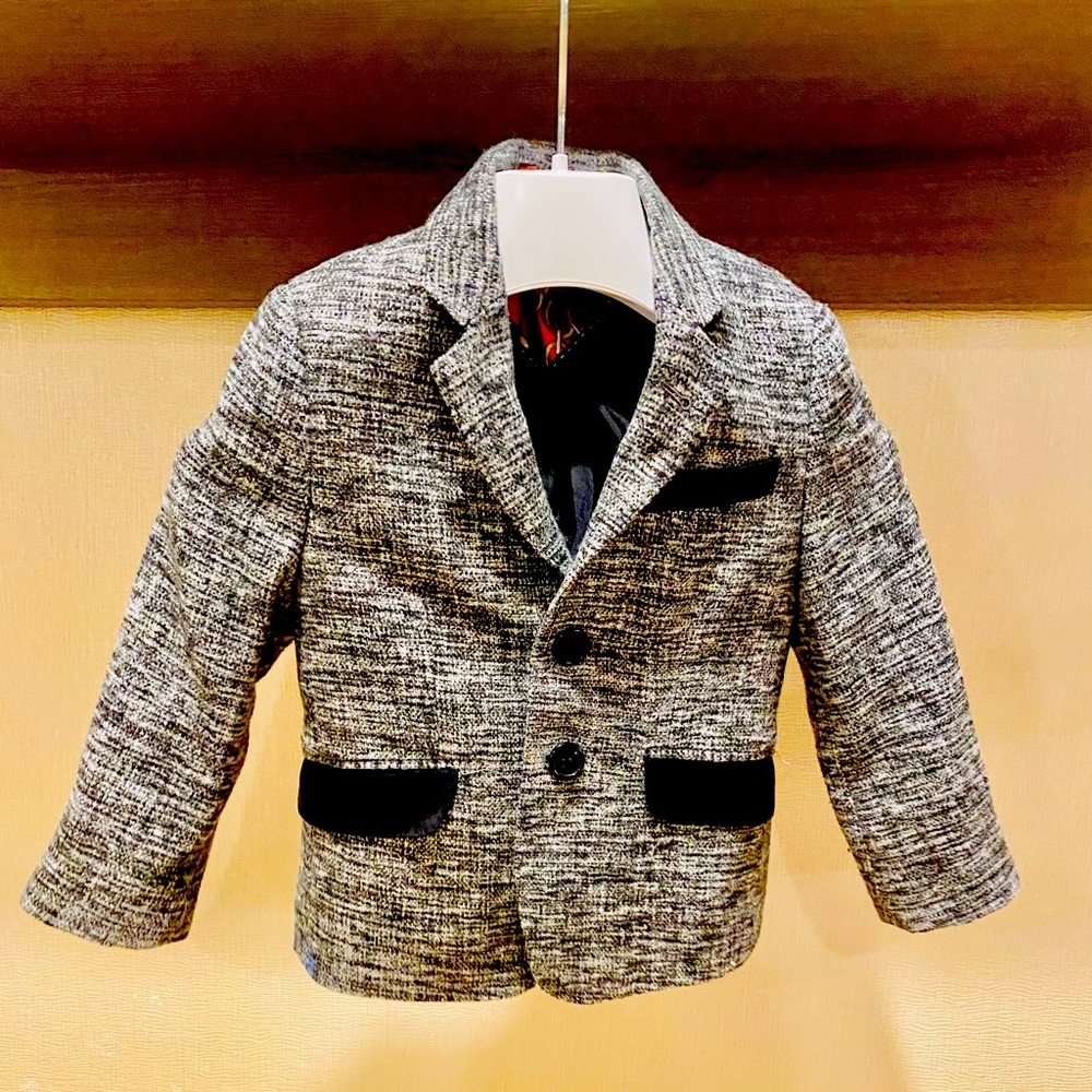 ELIE BALLEH WOOL BOYS SPORT COAT JACKET BLAZER - GRAY/BLACK - SIZE (S)